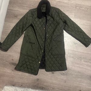 Ralph Lauren Quilted Green Coat with Black Collar